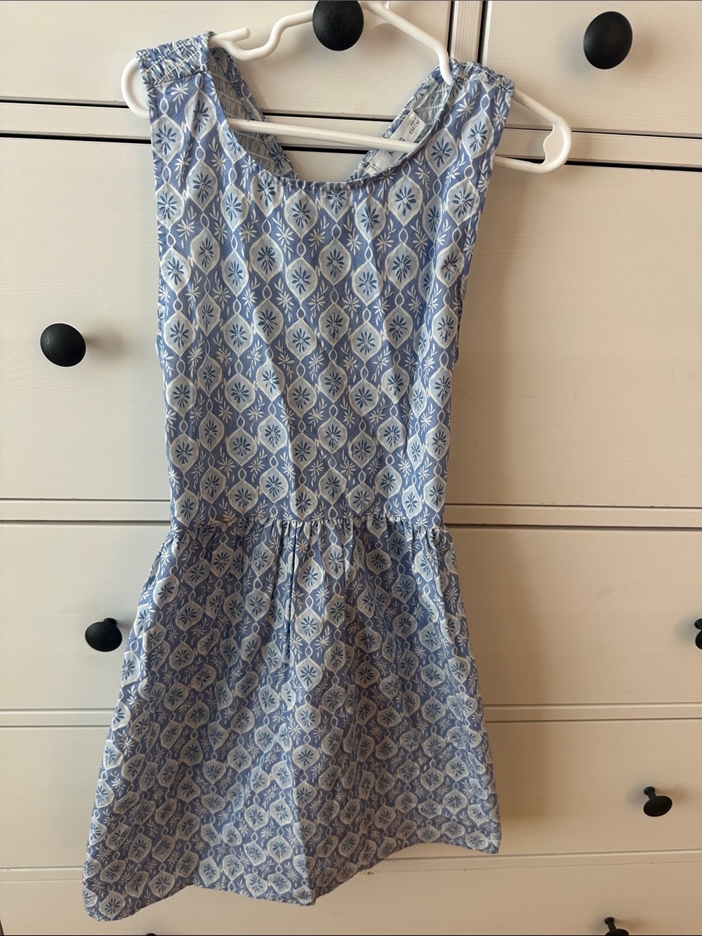 Mango Light Blue & White Printed Girls' Sleeveless Dress